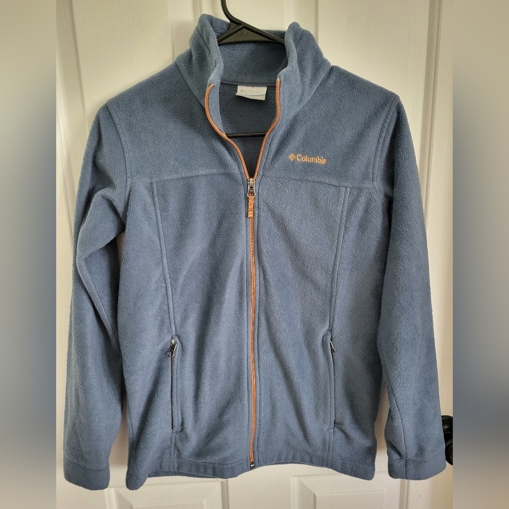 Columbia Youth Blue Camel Tan Fleece Zip-Front Jacket Size Large 14/16